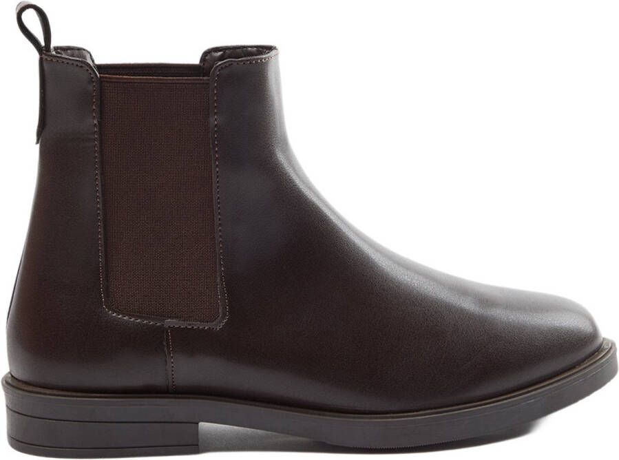 TRENDYOL SHOES Donkerbruine Korte Platte Hak Elastische Chelsea Dameslaarzen Takaw25Bo00019