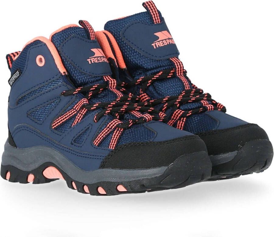 Trespass Childrens Kids Gillon Mid Cut Walking Boots (Navy Neon Coral)