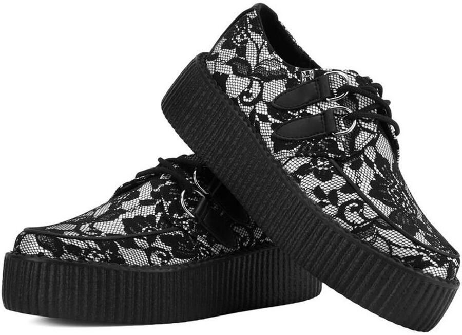 T.u.k . Viva Hi Creeper White Black Dames Creepers zwart wit
