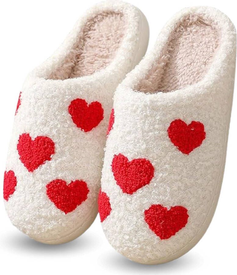 Twenty4seven Hartjes Pantoffels Dames Winter Sloffen Valentijnsdag Huisschoenen Wit
