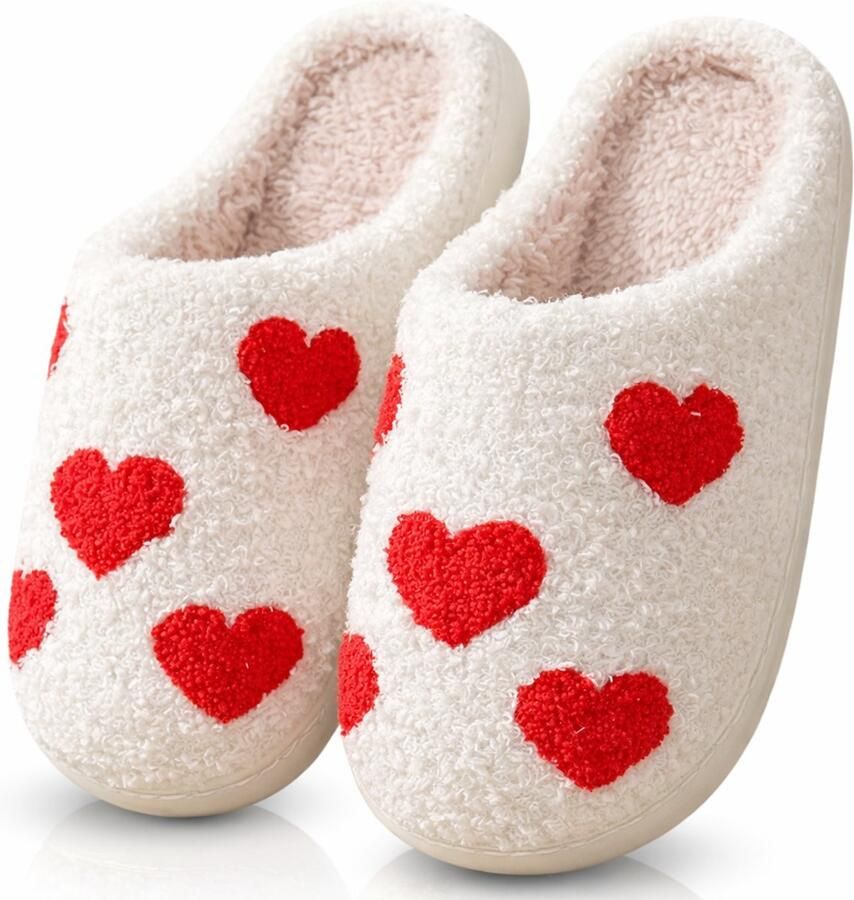 Twenty4seven Hartjes Pantoffels Dames Winter Sloffen Valentijnsdag Huisschoenen Wit