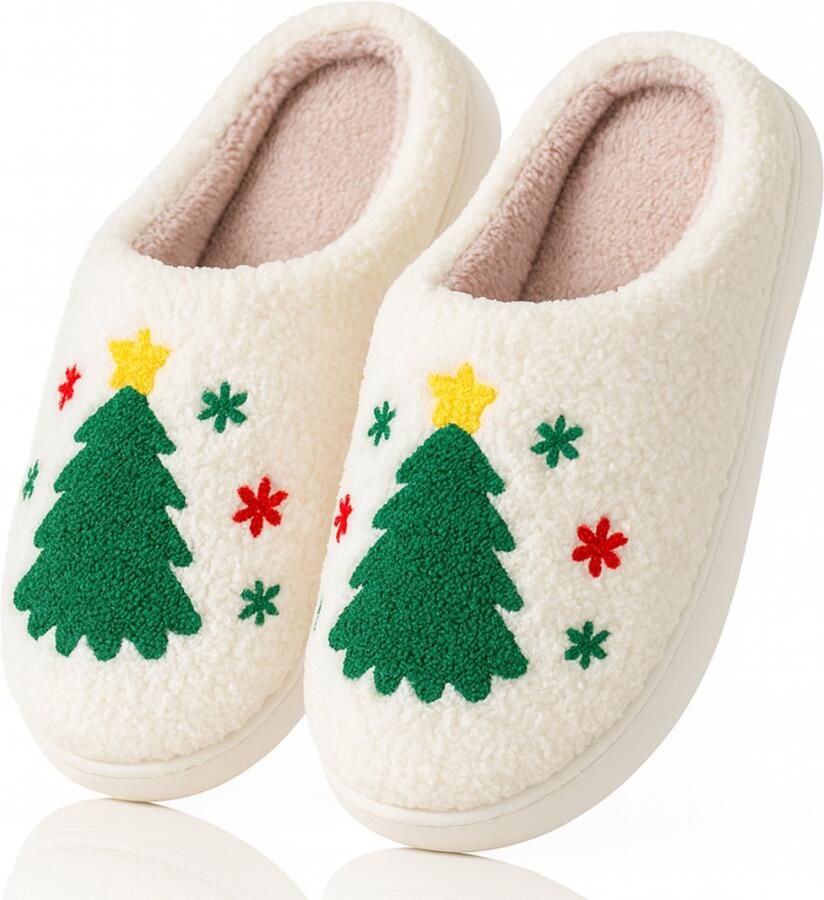Twenty4seven Kerstboom Pantoffels Sloffen Kerst & Winter Kerstsloffen & Huisschoenen Wit