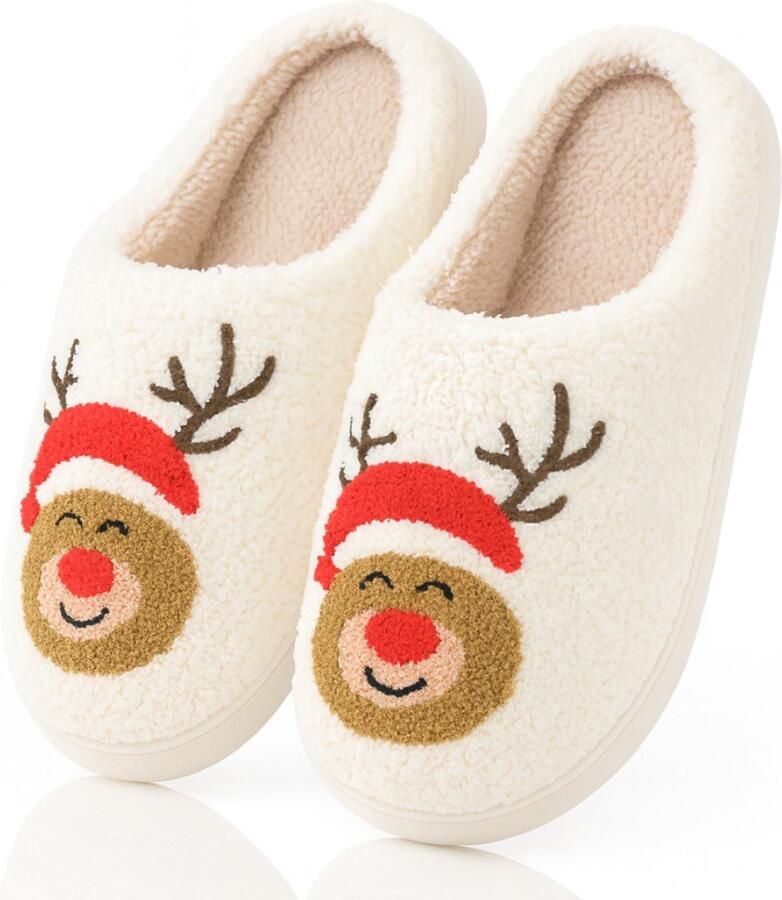 Twenty4seven Rendier Pantoffels Sloffen Kerst & Winter Kerstsloffen & Huisschoenen Wit