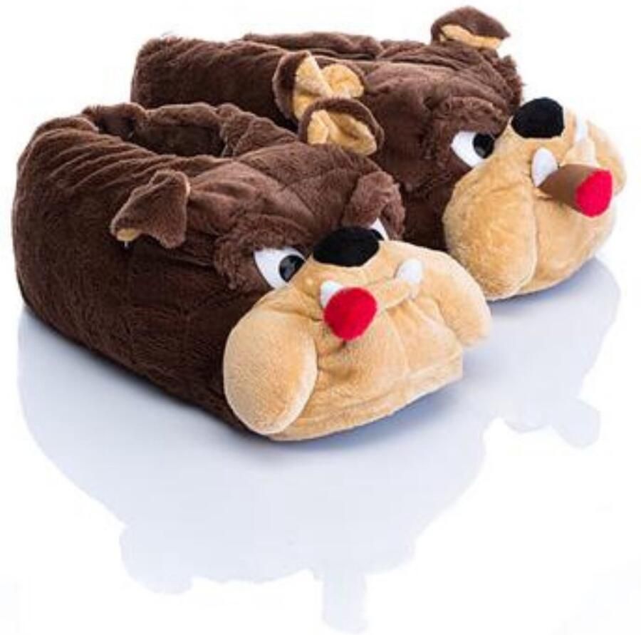 Twigy Berussa Dames Pluche Pantoffels Dames Sloffen Pantoffels Dieren -Bulldog 2 Bruin Patroon