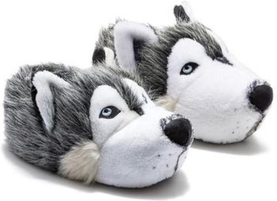 Twigy Berussa Husky Dierenpantoffels Warme Zachte Pluche Sloffen Hond Wolf Grijs Wit