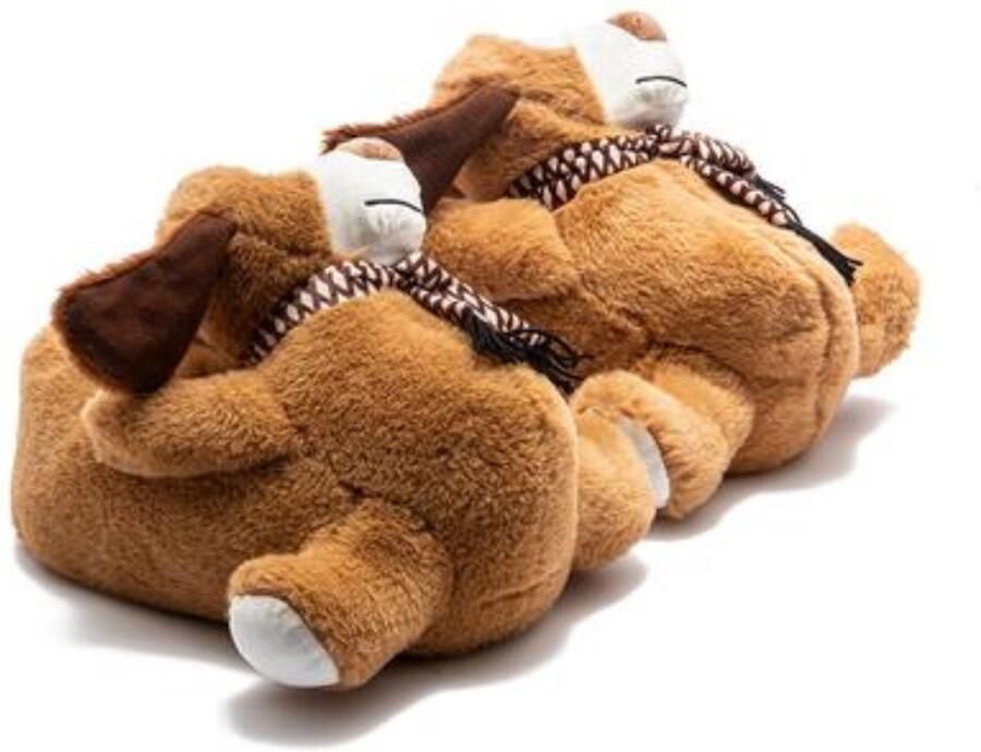 Twigy Berussa Yeye Pluche Dierenpantoffels Hond met Sjaal Bruin Origineel Cadeautje