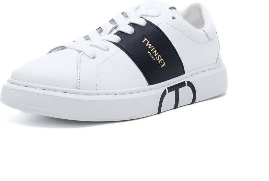 Twin Set Sneakers Lage Leren Sneaker Met Gekleurde Band Streetwear Vrouwen