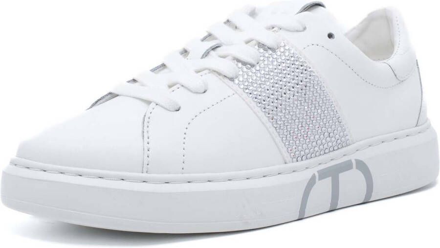 Twin Set Sneakers Lage Leren Sneaker Met Strassband Streetwear Vrouwen