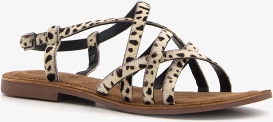 TwoDay leren dames sandalen met luipaardprint Beige