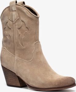 TwoDay suede dames cowboy western laarsjes Beige Echt leer