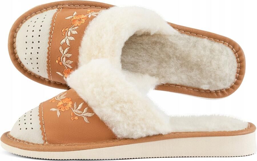 Tylbut Dames Pantoffels Leer Bruin Wol