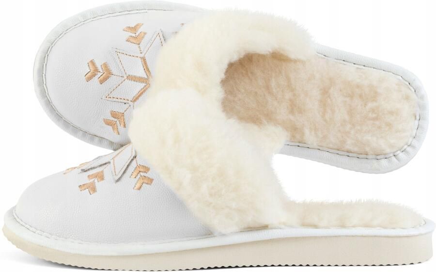 Tylbut Dames Pantoffels Leer & Wol Wit Warm & Comfortabel