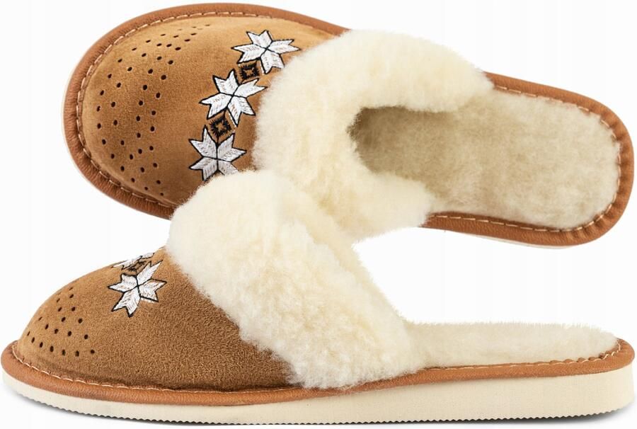 Tylbut Dames Pantoffels Leer Suède Wol Bruin
