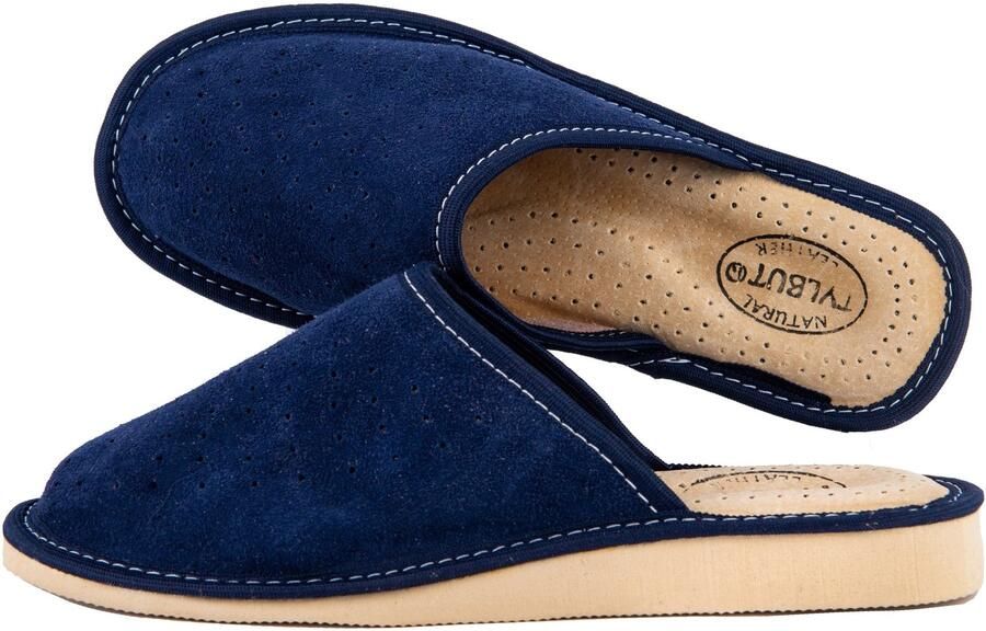 Tylbut Dames Pantoffels Leer Velours Marineblauw