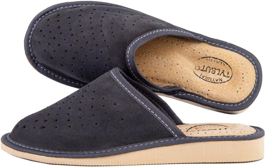 Tylbut Dames Pantoffels Leer Wol Grijs