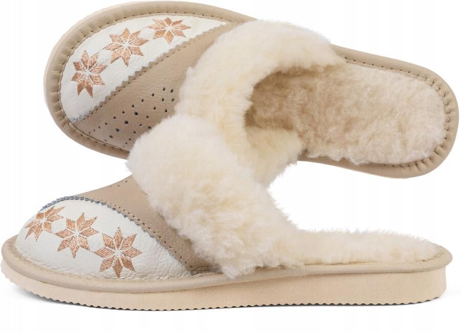Tylbut Dames Pantoffels van Leer & Wol Warm & Comfortabel Beige