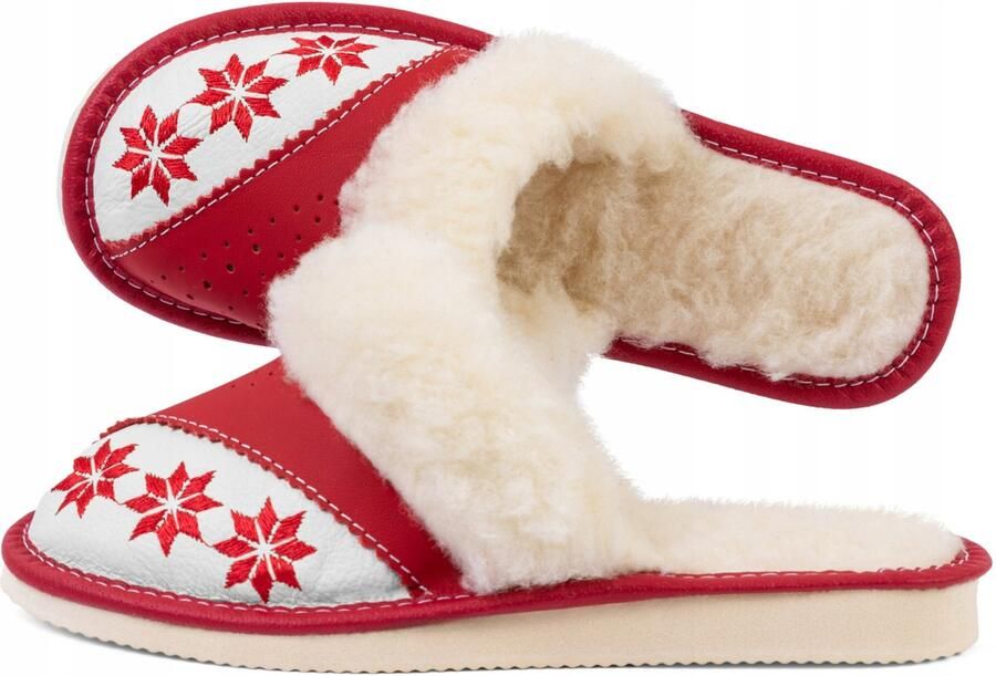 Tylbut Dames Pantoffels Wol & Leer Rood Warm & Comfortabel