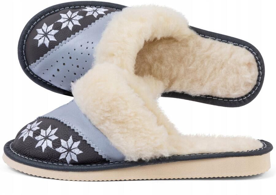 Tylbut Dames Pantoffels Wol & Leer Warm & Comfortabel Grijs