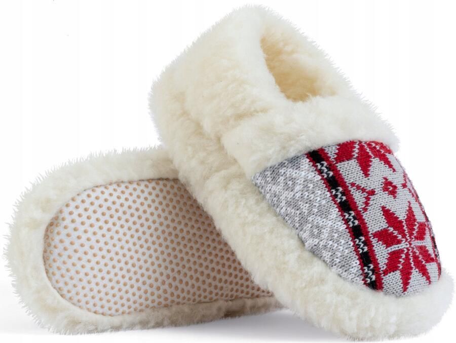 Tylbut Dames Pantoffels Wol Grijs Gebreid Noors Patroon