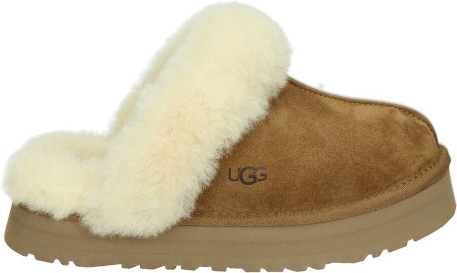 UGG Pantoffels Dames Sloffen Instappers Suède Harde zool Dichte hiel Disquette Cognac - Foto 3