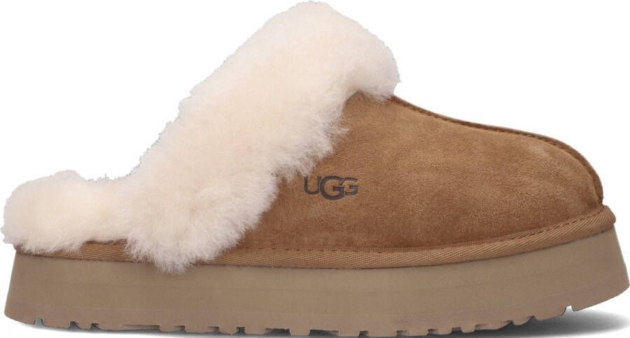 UGG Pantoffels Dames Sloffen Instappers Suède Harde zool Dichte hiel Disquette Cognac - Foto 2