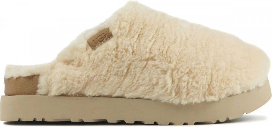 UGG Pantoffels Dames Sloffen Instappers Canvas Harde zool Dichte hiel Fuzzy Sugar Slide Gebroken wit - Foto 3