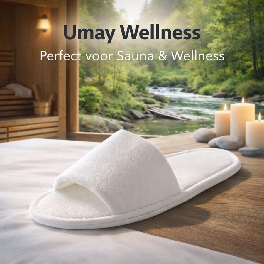 Umay Wellness Open Teen Wegwerp Slippers 10 Paar Anti-Slip Wit Voor Hotel Sauna & Spa