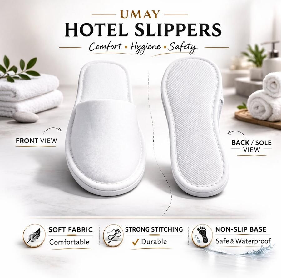 Umay Wellness Open Teen Wegwerp Slippers 10 Paar Anti-Slip Wit Voor Hotel Sauna & Spa