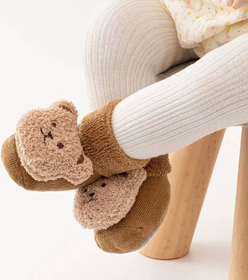 Unbranded Babyslofjes sokjes Antislip Slofjes voor je baby voor jongens en meisjes Beren slofjes beige