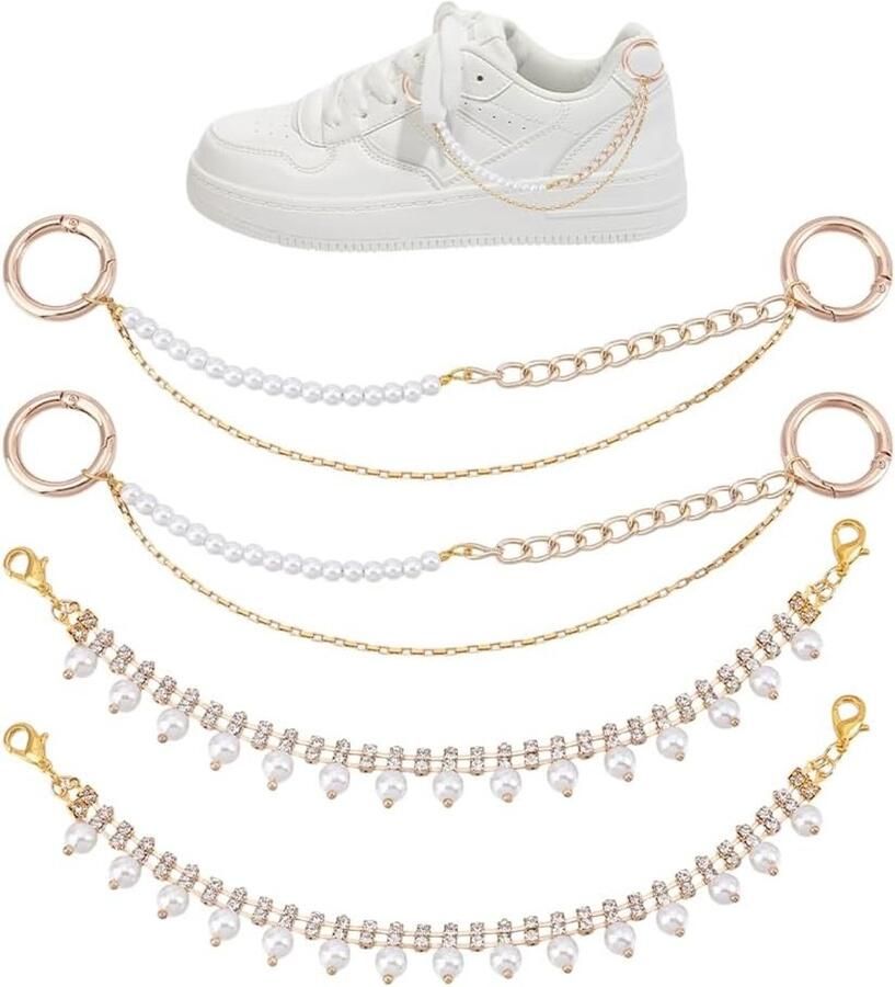 UNICRAFTALE Allecto Pearl Schoenkettingen Gelaagde Parel Veterbedels Metalen Sneaker Ketting Kwastjes Decoratie Schoenen Accessoires voor Dames Ele