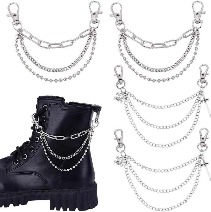 Allecto Schoenketting Multi-layer chain Decoraties voor sneakers 4 stuks Metalen charms Geschikt voor casual wear stijlen