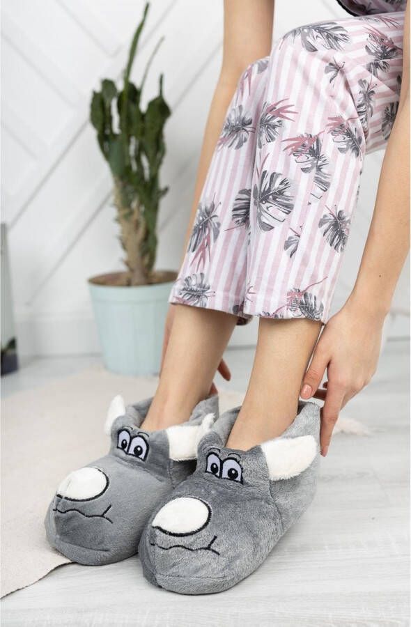 Unisex Animal Panduf Pluche Huisschoenen Huislaarzen Grijs