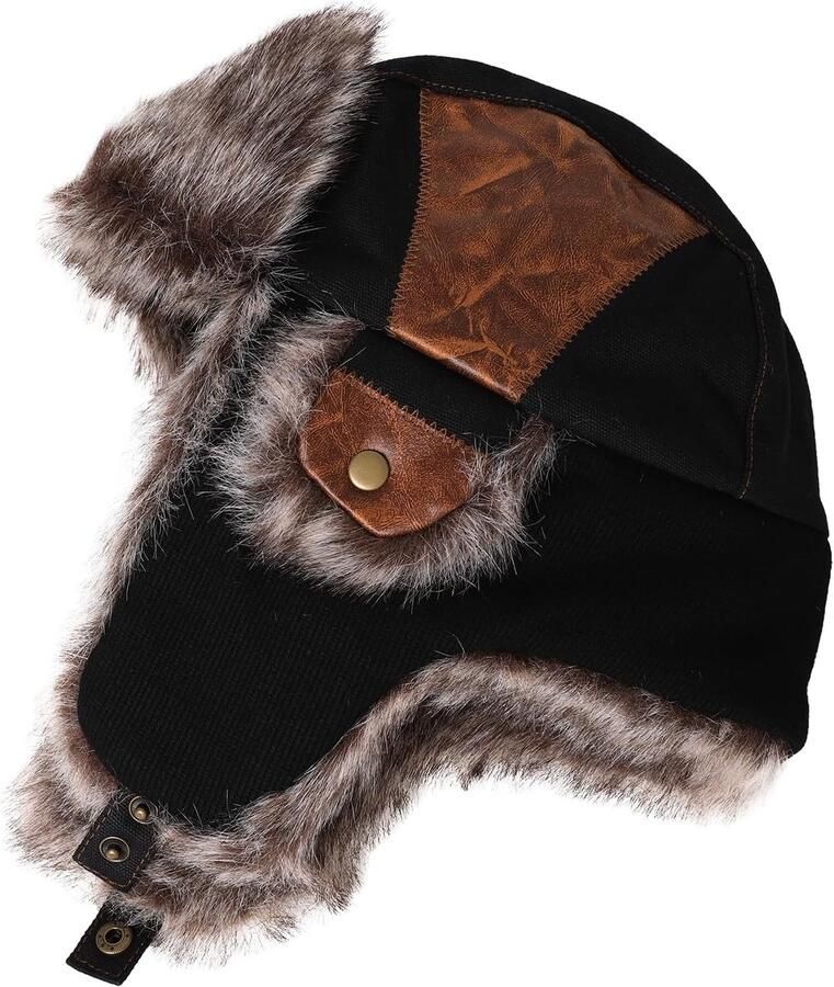 Unisex Winterhoeden voor nen Faux Fur Oorflap Jacht Schieten Hoed Warm Ushanka Russische Trooper Trapper Outdoor Ski Mode Zwart 58