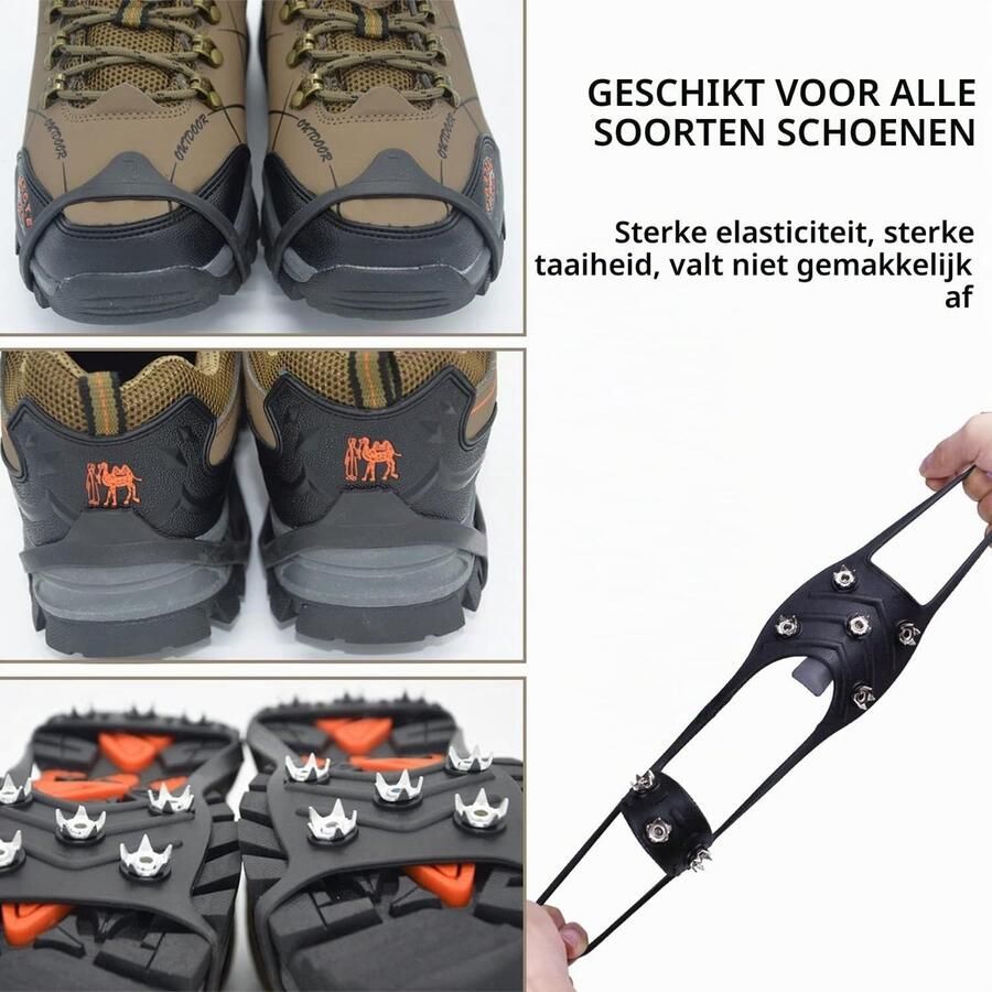 Universele antislip spikes voor schoenen met 8 stalen nagels ideaal voor sneeuw en ijs perfect voor bergwandelen en winterse activiteiten