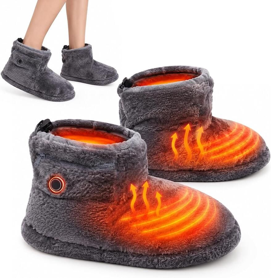 USB elektrische voetverwarmer Verwarmde slippers 5 temperatuurinstellingen Pluche slippers Unisex USB verwarmde slippers Pluche voetverwarmer Winterwarmte Verwarmde laarzen Thuis & kantoor One size fits all 31*18* Grijs