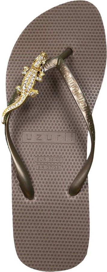 Uzurii Gold Crocodile Switch dames slipper met hoge hak Taupe