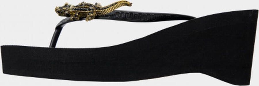 Uzurii Black Crocodile Switch High Heel Dames Slippers Black Zwart Kunststof