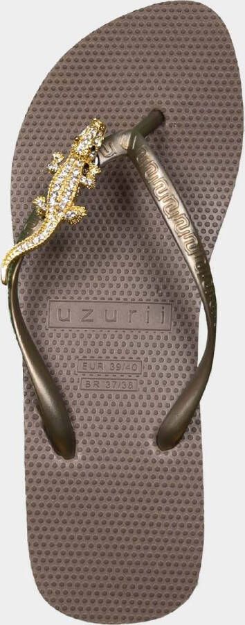 Uzurii Gold Crocodile Switch dames slipper met hoge hak Taupe