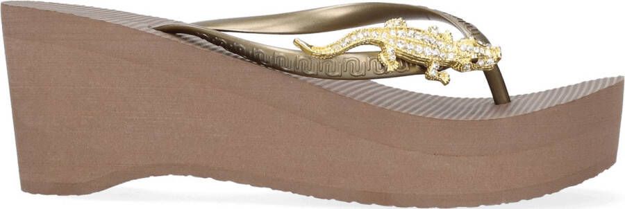 Uzurii Gold Crocodile Switch High Heel Dames Slippers Taupe Kunststof