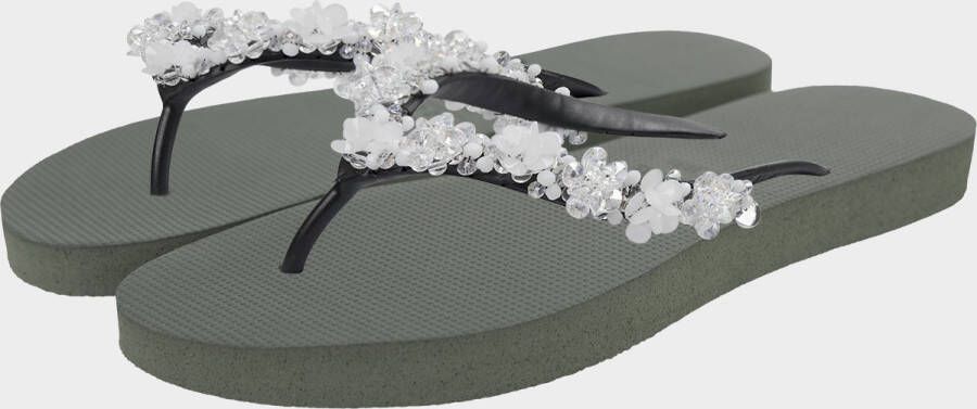 Uzurii Precious Bloom White dames slippers Army Green - Foto 4