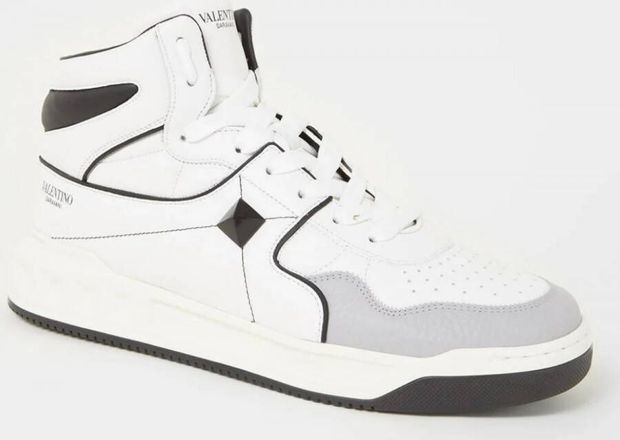 Valentino One Stud sneaker van kalfsleer wit zwart grijs