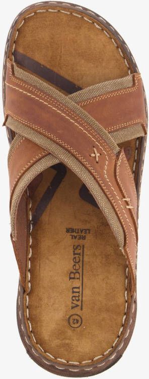 Van Beers leren heren slippers cognac bruin
