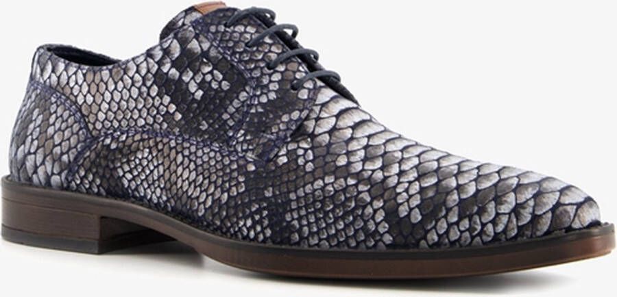 Van Beers leren heren veterschoenen crocoprint Blauw Echt leer