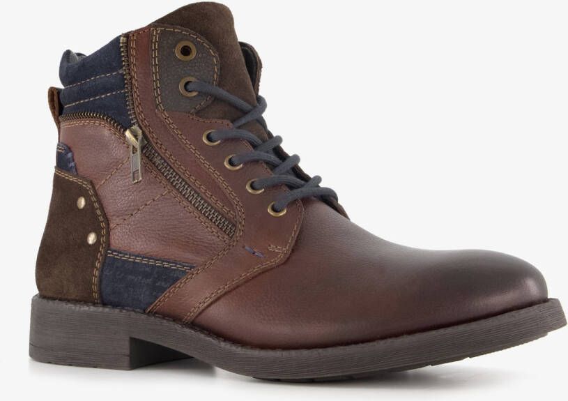 Van Beers leren veterboots bruin blauw
