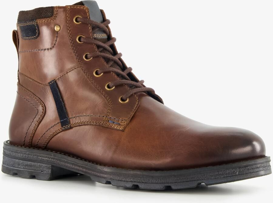 Van Beers gevoerde leren heren veterboots cognac bruin