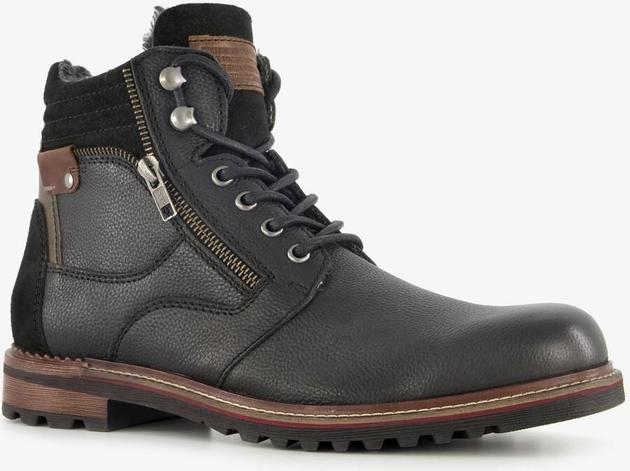 Van Beers gevoerde leren heren veterboots zwart