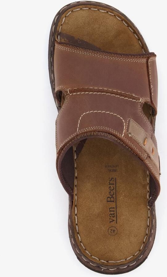 Van Beers leren heren slippers cognac bruin