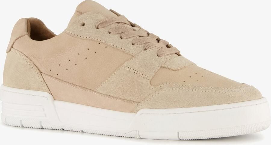 Van Beers leren heren sneakers beige wit Uitneembare zool