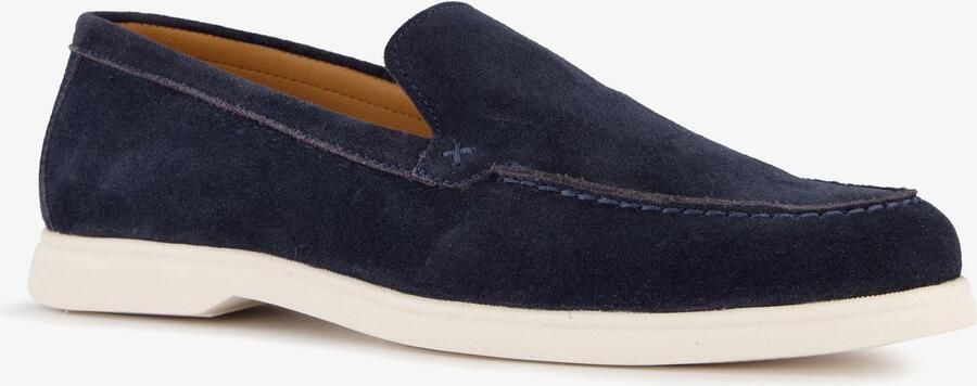 Van Beers suède heren instappers donkerblauw Echt leer Uitneembare zool