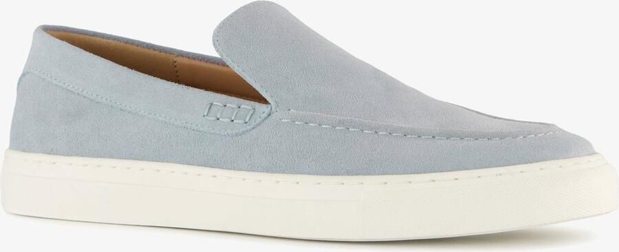 Van Beers suède heren instappers lichtblauw Echt leer Uitneembare zool